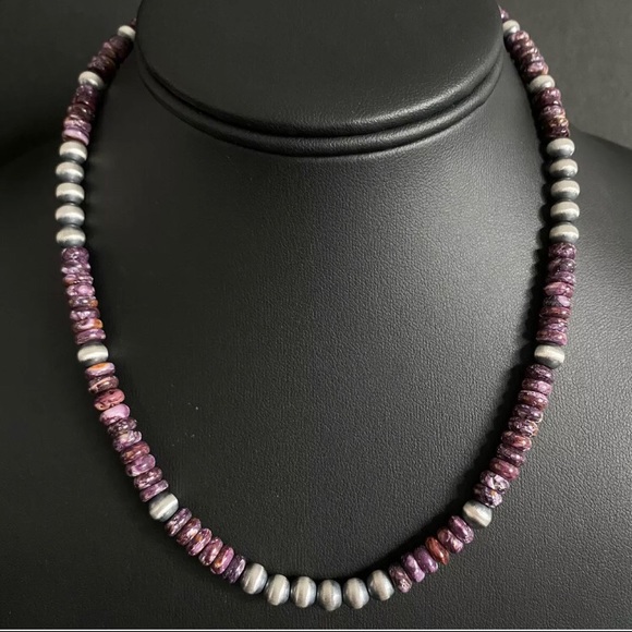 S.Silver Purple Spiny Oyster W Pears Bead Necklace - Picture 1 of 12